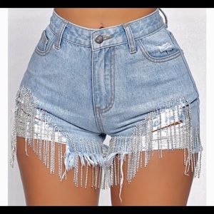 Fashionova Rhinestone Fringe Denim Shorts